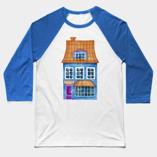 BLUE VILLAGE HOUSE WATERCOLOR Baseball T-Shirt